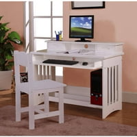 Американска Мебелна класика Студентско бюро с падащо клавиатурно чекмедже, Хъч с чекмеджета и стол, бяло