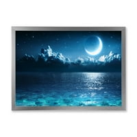Дизайнарт ' романтична Луна и облаци над дълбоко синьо море и морска и крайбрежна рамка Арт Принт