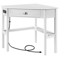 Лесно модно модерно ъглово компютърно бюро с електрически контакт и чекмедже, бяло