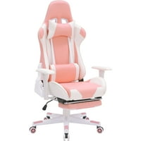 Ергономичен състезателен геймърски стол в розово с разтегателна Подложка за крака