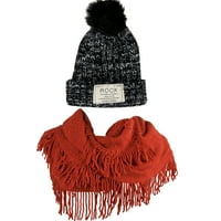 Дамски класически помпон топла и уютна плетена шапка и мек плюш Инфинити шал пакет