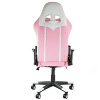 Геймфиц с висока облегалка и лумбална опора въртящ се Гейминг стол, розов и бял