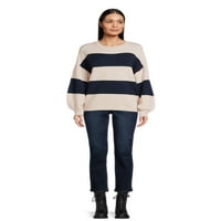 Мечтатели от дебютен Дамски Раиран пуловер с дълги ръкави, средно тегло
