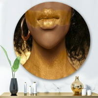 Дизайнарт 'афроамериканско момиче със златна боя за тяло' модерен кръг метал Арт-диск от 36