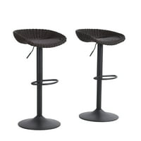 Студио набор от бар стол Ниска обратно ръчно изработени ратан регулируема метална бар височина въртящ стол,
