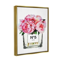 Ступел индустрии глем Париж ваза с розов божур металик злато рамкирани плаващо платно стена изкуство, 16х20